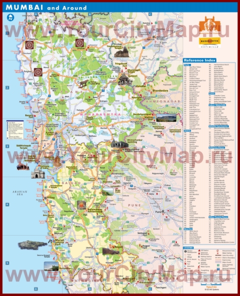 Туристическая карта Мумбая с окрестностями