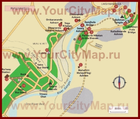 Карта города Ришикеш с достопримечательностями
