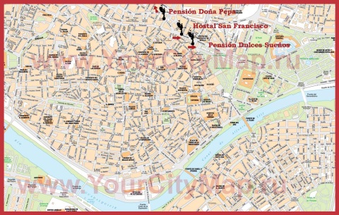 Карта города Севилья с достопримечательностями