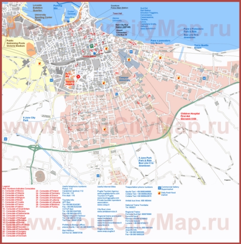 Туристическая карта Бари с достопримечательностями