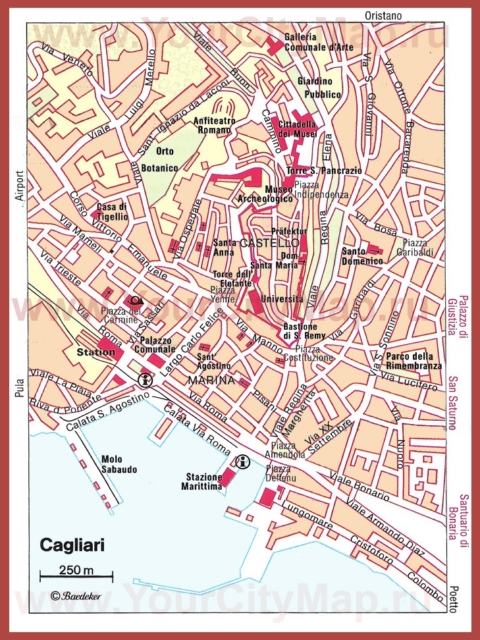 Карта Кальяри с достопримечательностями