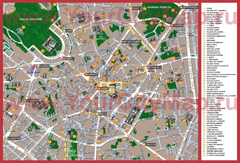 Достопримечательности Милана на карте