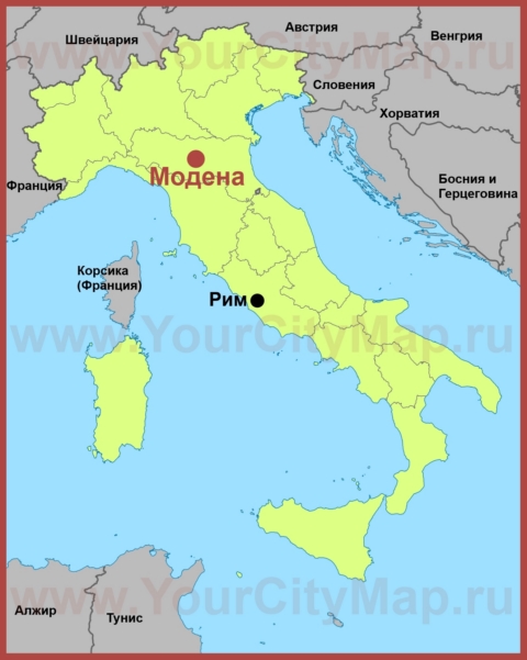 Модена на карте Италии