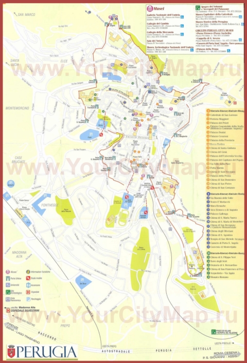 Туристическая карта Перуджи с достопримечательностями