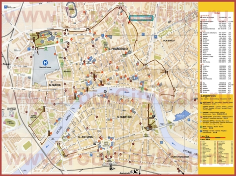 Туристическая карта Пизы с отелями и достопримечательностями