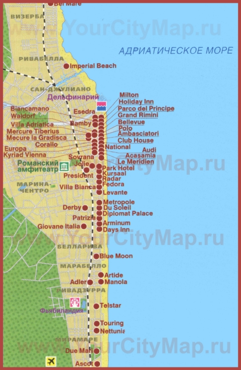 Карта отелей Римини