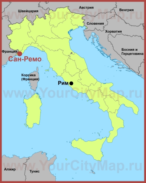 Сан-Ремо на карте Италии