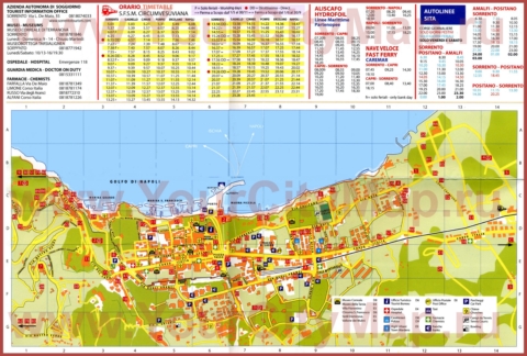 Подробная туристическая карта города Сорренто с достопримечательностями