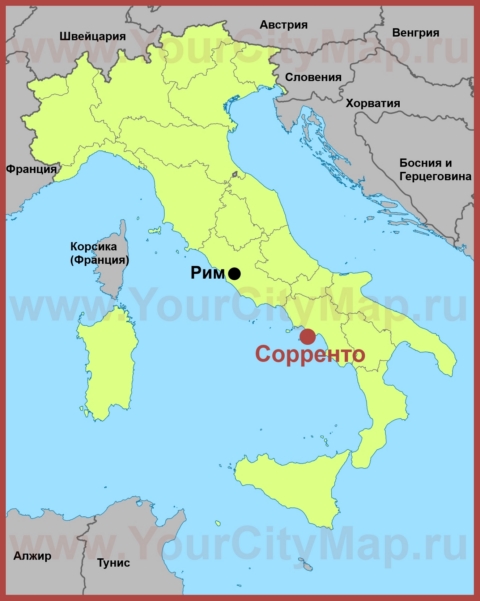 Сорренто на карте Италии