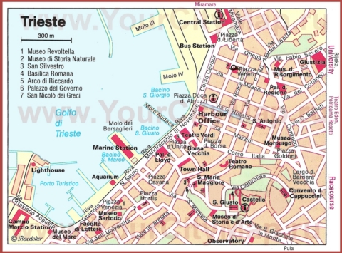 Карта центра Триеста с достопримечательностями
