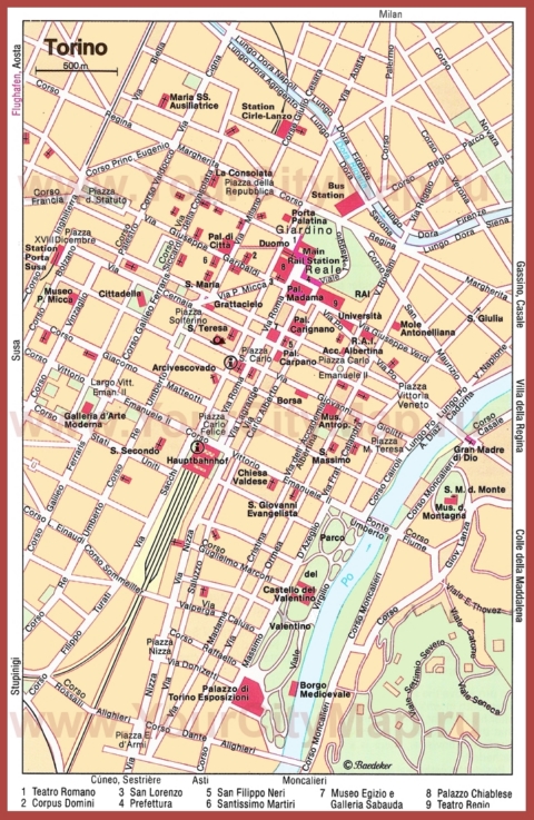 Карта Турина с достопримечательностями