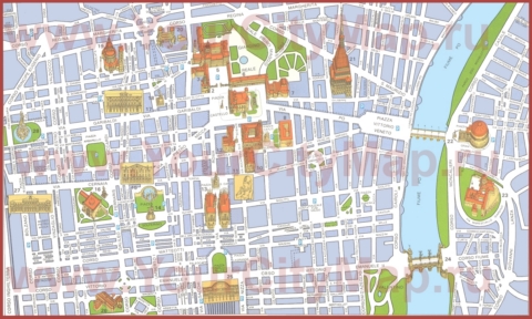 Туристическая карта центра Турина с достопримечательностями