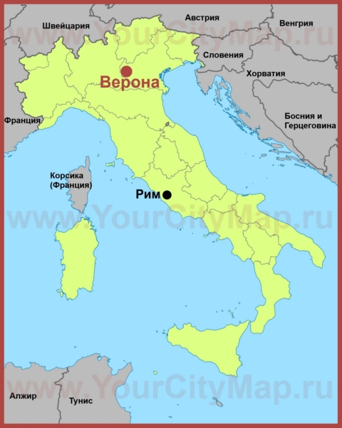 Верона на карте Италии