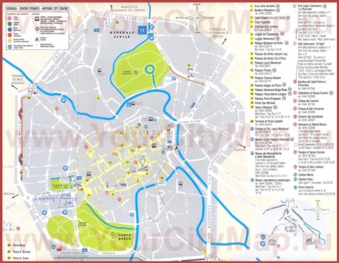 Туристическая карта Виченцы с достопримечательностями