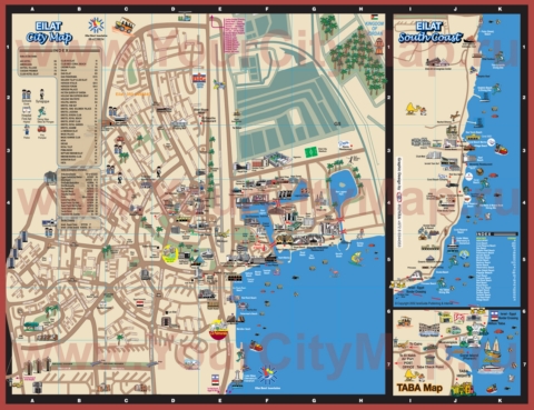 Подробная туристическая карта Эйлата с отелями и достопримечательностями