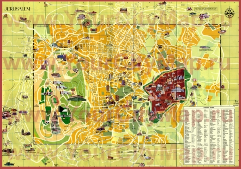 Подробная туристическая карта города Иерусалим