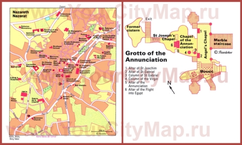 Подробная туристическая карта города Назарета с достопримечательностями