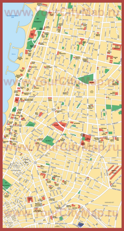 Отели и достопримечательностями на карте Тель-Авива
