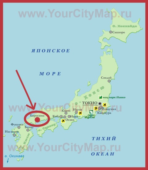 Хиросима на карте Японии