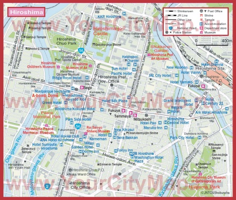 Туристическая карта Хиросимы с отелями
