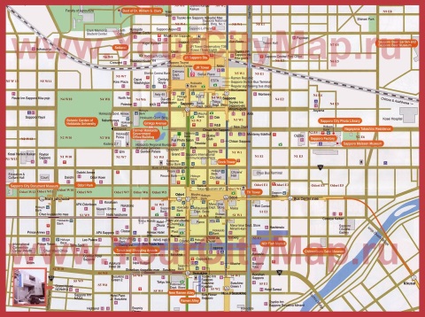 Подробная карта города Саппоро с отелями