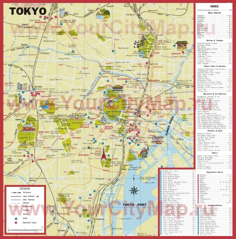 Туристическая карта Токио с достопримечательностями