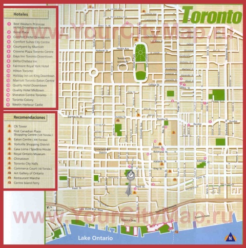 Карта Торонто с отелями