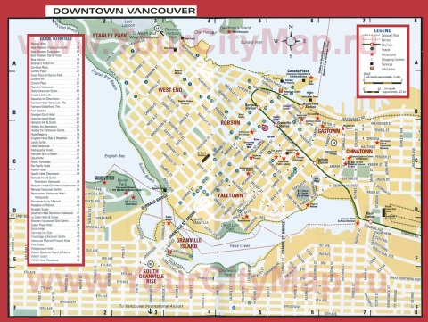 Карта Ванкувера с отелями