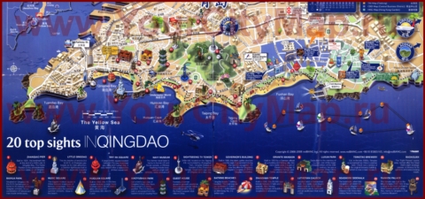 Подробная туристическая карта Циндао с достопримечательностями