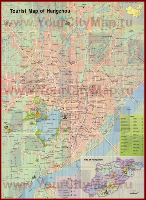 Подробная карта города Ханчжоу с магазинами и ресторанами