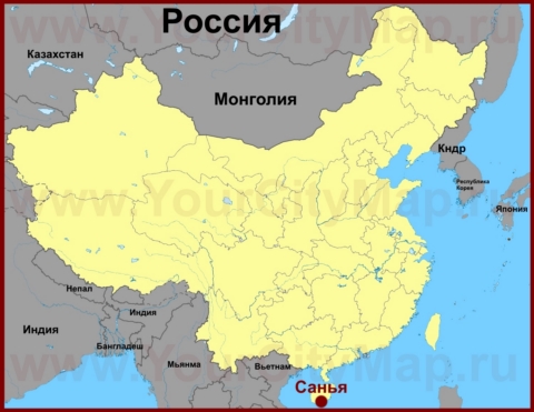 Санья на карте Китая