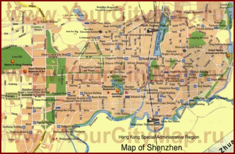 Туристическая карта Шэньчжэня с отелями и достопримечательностями