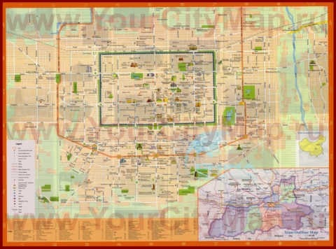 Туристическая карта Сианя с отелями и магазинами