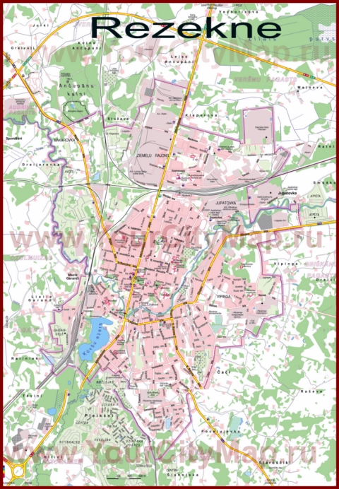Подробная туристическая карта города Резекне с отелями и достопримечательностями