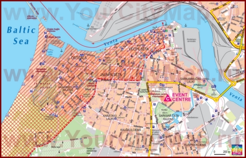 Карта Вентспилса с отелями и достопримечательностями
