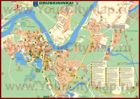 Туристическая карта Друскининкая с отелями и достопримечательностями
