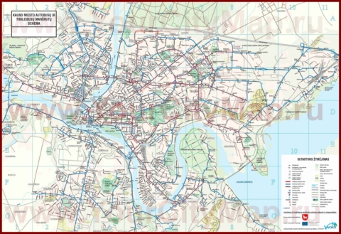 Карта маршрутов транспорта Каунаса