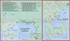 Подробная туристическая карта города Акапулько с отелями