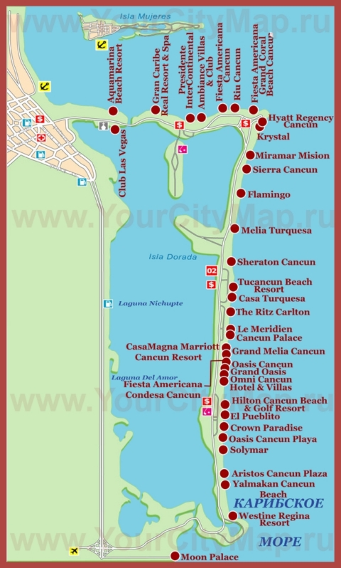 Туристическая карта Канкуна с отелями