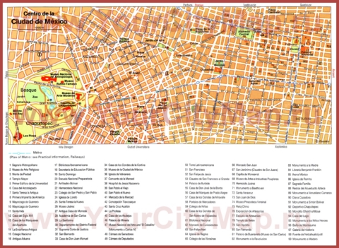 Туристическая карта Мехико с достопримечательностями