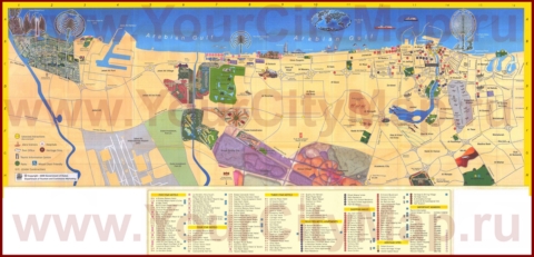 Подробная туристическая карта города Дубай с отелями и магазинами