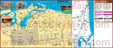 Туристическая карта Шарджи с достопримечательностями, отелями и магазинами