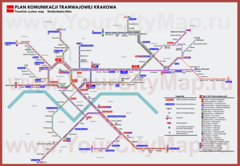 Карта маршрутов трамвая Кракова