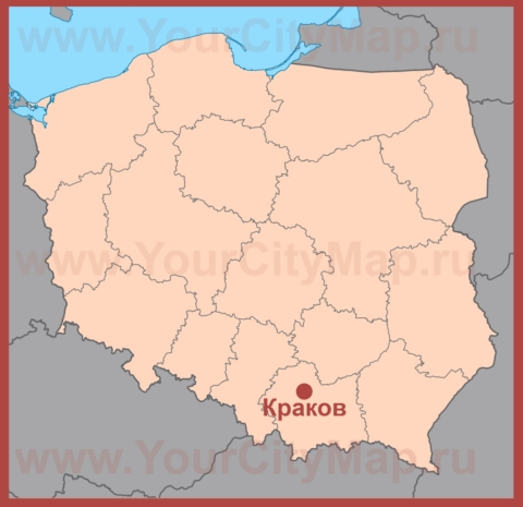 Краков на карте Польши