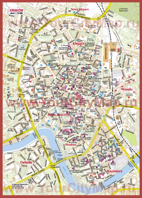 Туристическая карта Кракова с достопримечательностями
