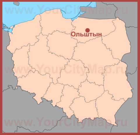 Ольштын на карте Польши