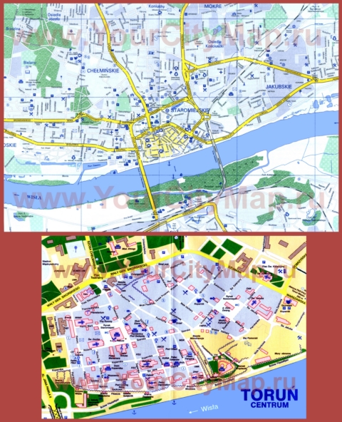 Туристическая карта Торуни с достопримечательностями