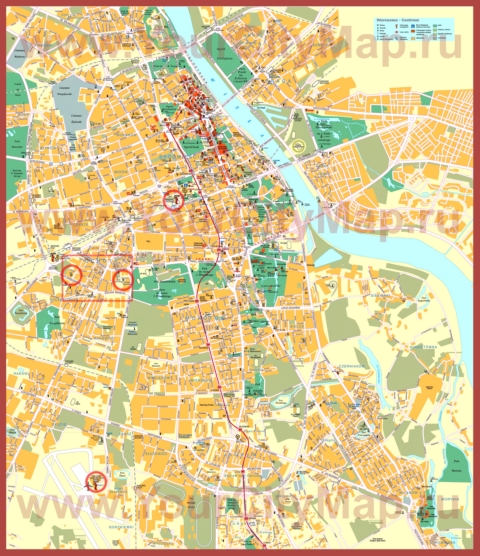Туристическая карта Варшавы с достопримечательностями