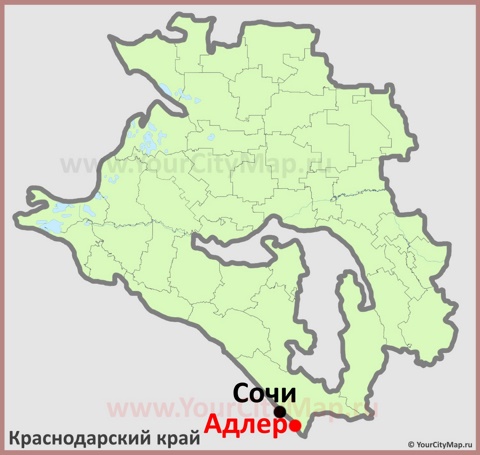 Адлер на карте Краснодарского Края