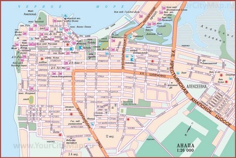 Туристическая карта Анапы с улицами